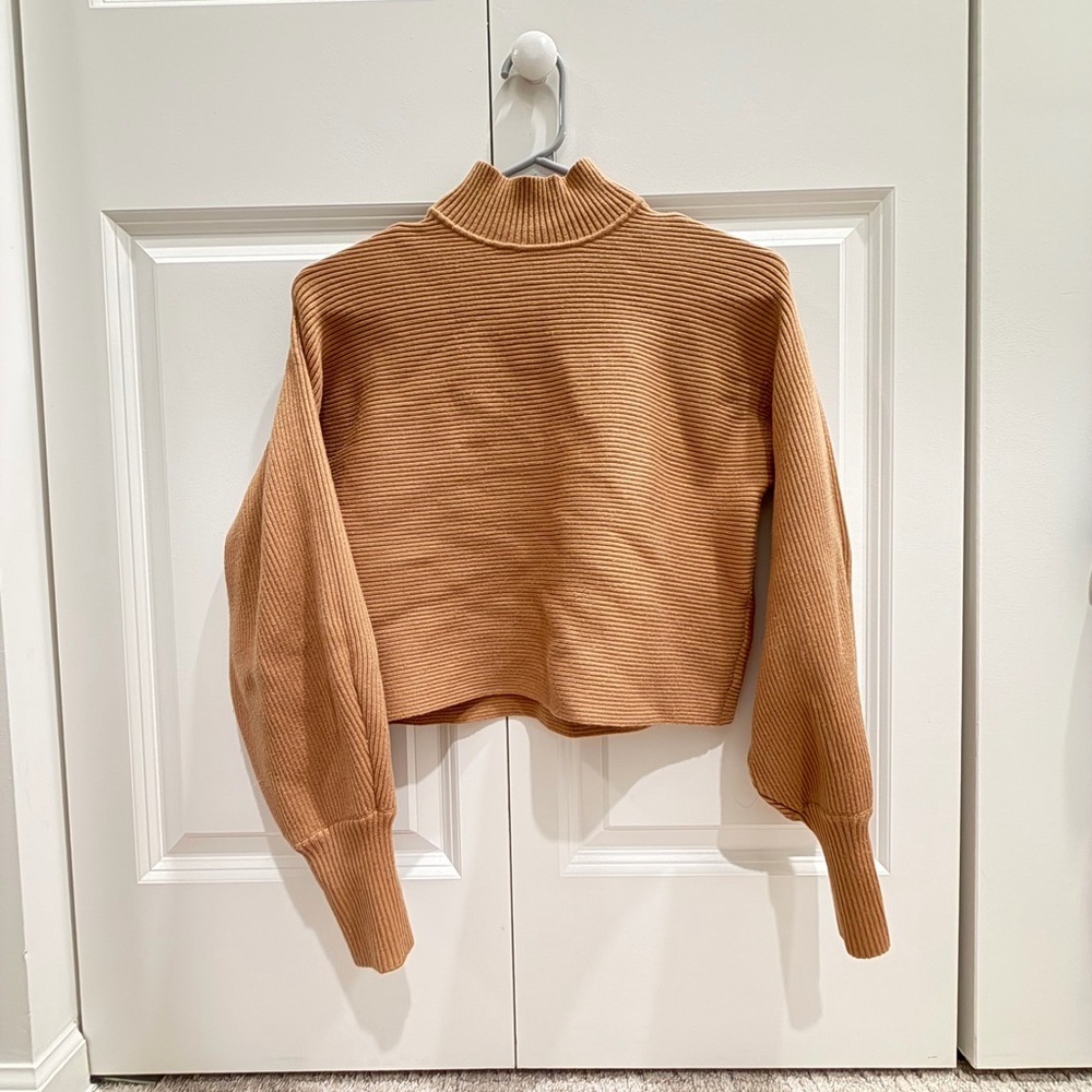 Zara Ribbed Cropped Turtleneck Sweater - Camel